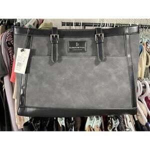 London Fog Eliza Nubuck Structured Tote Black Faux Leather MSRP $98